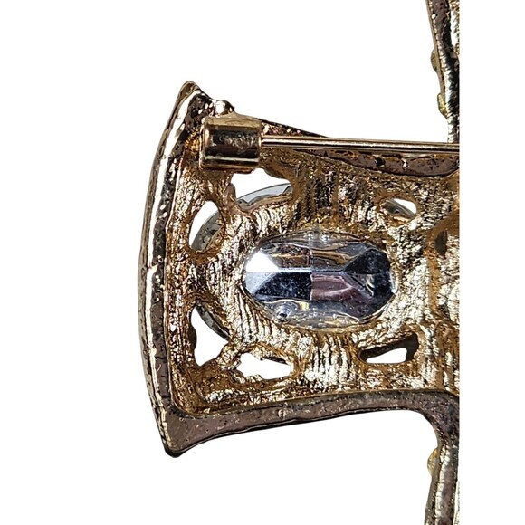 Silver Tone Rhinestone Crystal Cross Pendant or Brooch Pin Chunky Art Deco - Picture 4 of 6